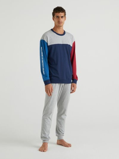 Men's Benetton Color Block Cotton Pyjamas Grey | NZ366031