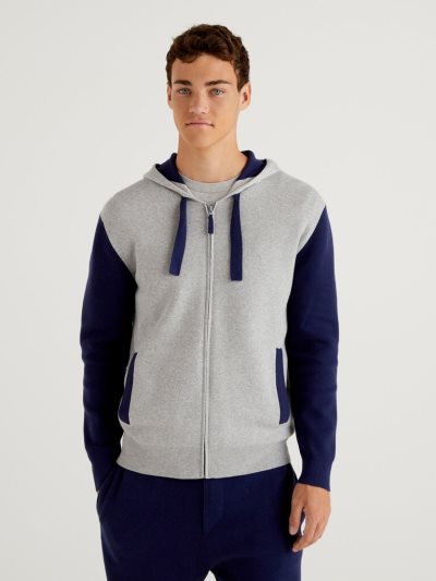 Men's Benetton Color Block Knit Hoodie Grey | NZ267667