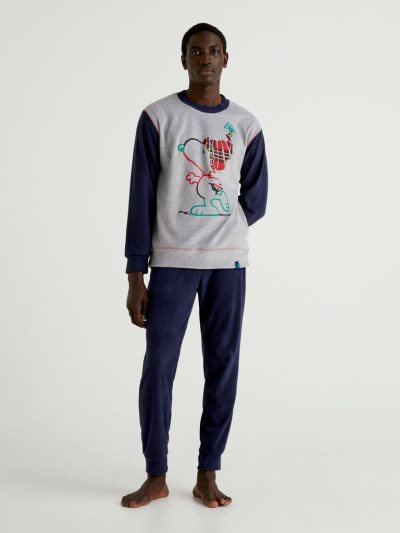 Men's Benetton Color Block Snoopy Pyjamas Dark Blue | NZ515891