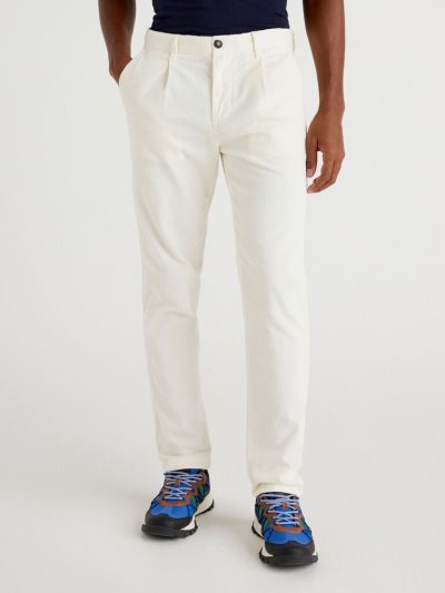 Men's Benetton Corduroy Slim Fit Chinos Creamy White | NZ275171