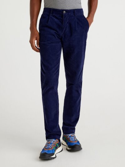Men's Benetton Corduroy Slim Fit Chinos Dark Blue | NZ554570