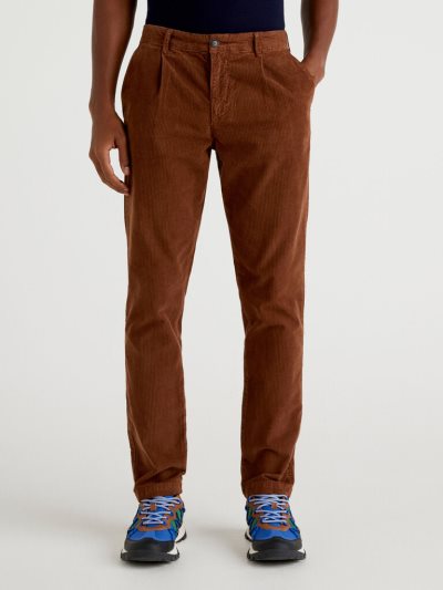 Men's Benetton Corduroy Slim Fit Chinos Brown | NZ944533