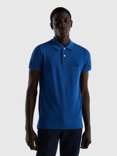 Men's Benetton Cornflower Blue Slim Fit Short Sleeve Polos Bright Blue | NZ848145
