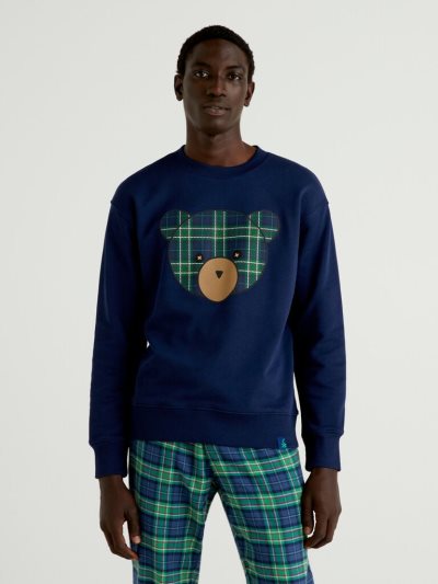 Men's Benetton Crew Neck Teddy Bear Print Sweatshirt Dark Blue | NZ003632