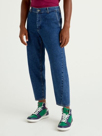 Men's Benetton Cropped 100% Cotton Jeans Blue | NZ726128
