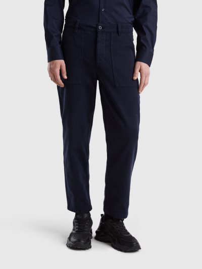 Men's Benetton Cropped Straight Leg Trousers Dark Blue | NZ068601