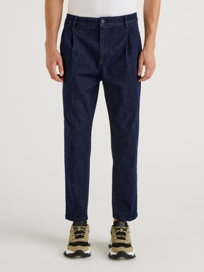 Men's Benetton Denim Pleats Chinos Dark Blue | NZ279295