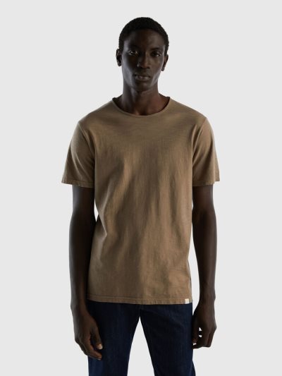 Men's Benetton Dove Gray Slub Cotton Short Sleeve T-shirts Dove Grey | NZ175085