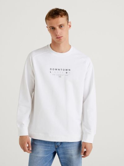 Men's Benetton Drawstring At The Bottom Sweatshirt White | NZ565154