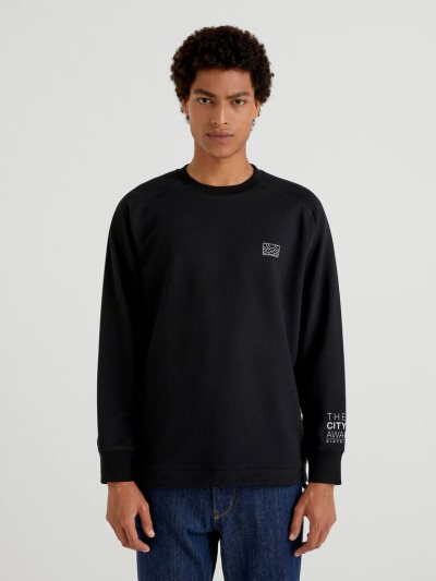 Men's Benetton Drawstring At The Bottom Sweatshirt Black | NZ779057