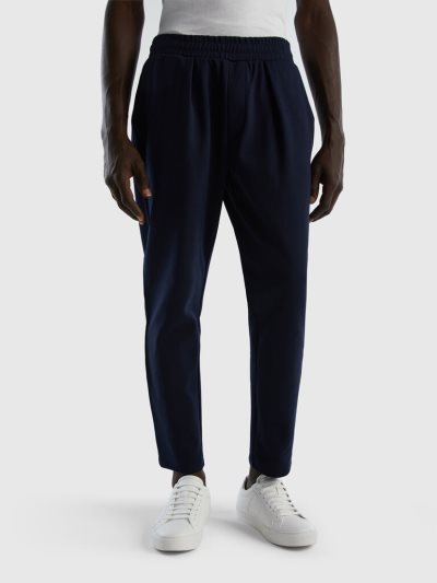 Men's Benetton Drawstring Cotton Blend Joggers Dark Blue | NZ236554