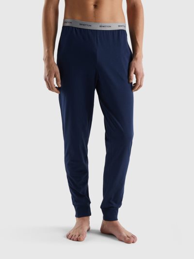 Men's Benetton Elastic Logo Trousers Dark Blue | NZ323319