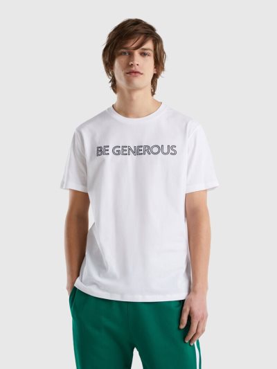 Men's Benetton Embroidered Slogan Short Sleeve T-shirts White | NZ639185