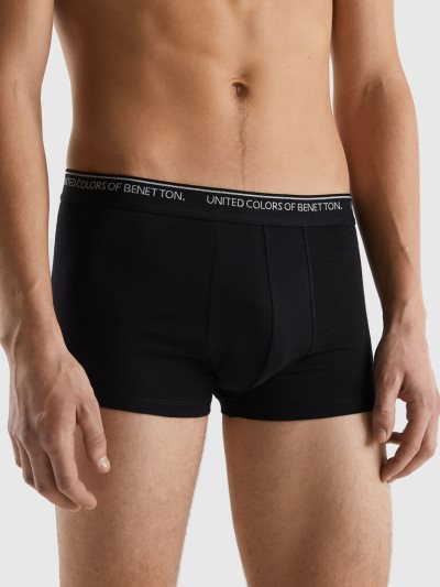 Men's Benetton Fitted Organic Cotton Boxers Black | NZ632991