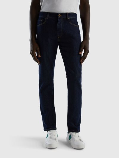 Men's Benetton Five Pocket Slim Fit Jeans Dark Blue | NZ530742