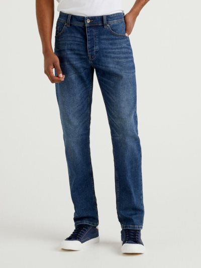 Men's Benetton Five Pocket Slim Fit Jeans Blue | NZ747883
