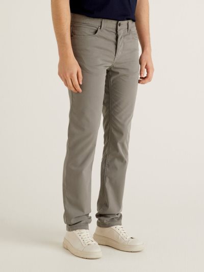 Men's Benetton Five Pocket Stretch Cotton Trousers Dark Grey | NZ398566