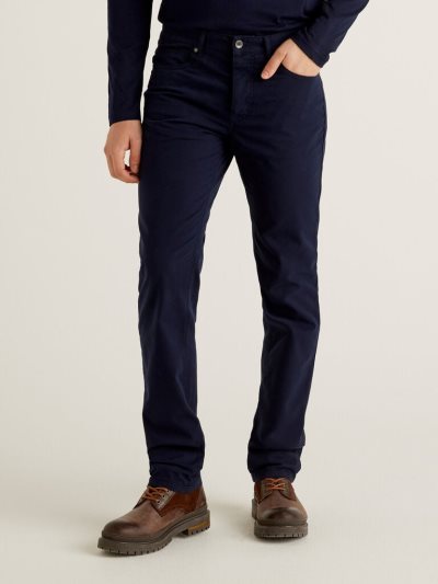 Men's Benetton Five Pocket Stretch Cotton Trousers Dark Blue | NZ866693