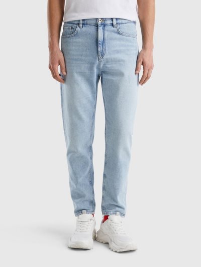 Men's Benetton Five-pocket Loose Fit Jeans Sky Blue | NZ884234