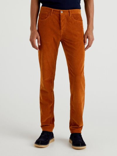 Men's Benetton Five-pocket Velvet Trousers Burnt | NZ324593
