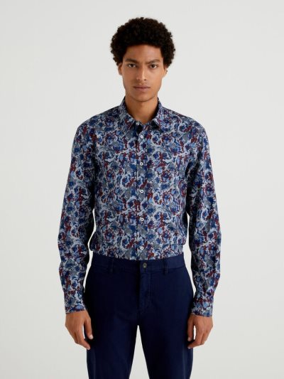 Men's Benetton Floral Regular Fit Shirts Multi-color | NZ801193