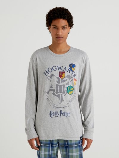 Men's Benetton Harry Potter Long Fiber Cotton T Shirts Grey | NZ444614