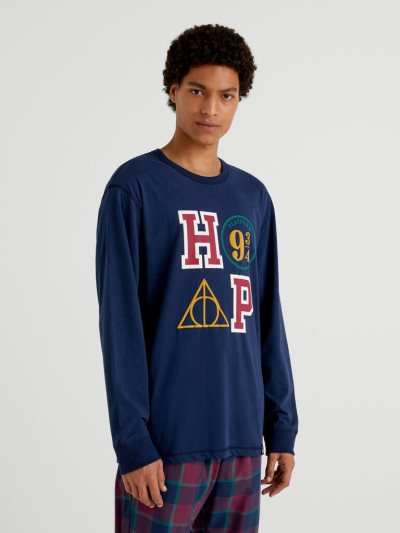Men's Benetton Harry Potter Long Fiber Cotton T Shirts Dark Blue | NZ865867