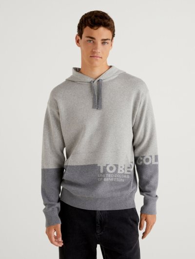 Men's Benetton Hoodie Hoodie Grey | NZ014117