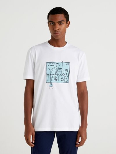 Men's Benetton Jccxucb Graphic Short Sleeve T-shirts White | NZ795331