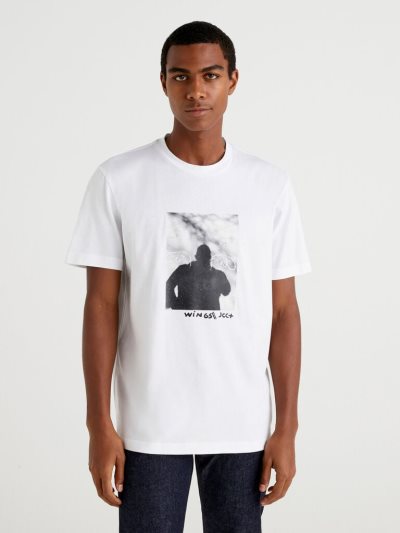 Men's Benetton Jccxucb Photo Print Short Sleeve T-shirts White | NZ158521