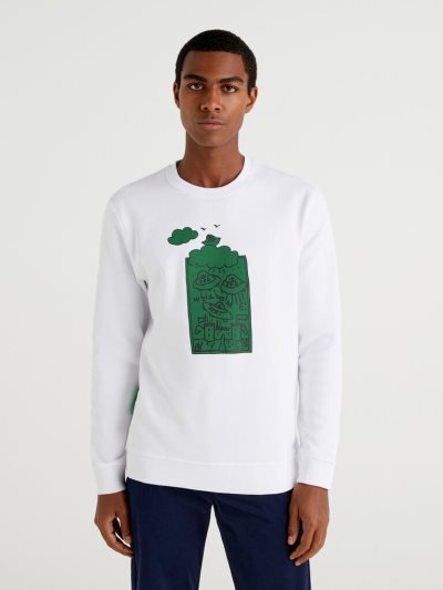 Men's Benetton Jccxucb Warm Graphic Sweatshirt White | NZ297919
