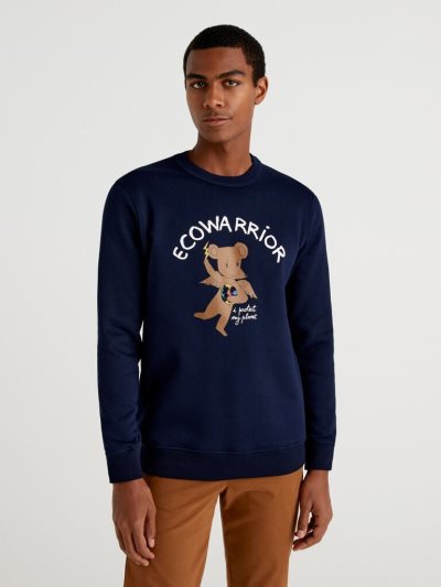 Men's Benetton Jccxucb Warm Graphic Sweatshirt Dark Blue | NZ755029