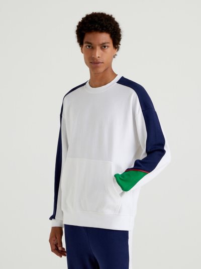 Men's Benetton Kangaroo Pocket Sweatshirt White | NZ511854