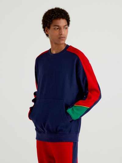 Men's Benetton Kangaroo Pocket Sweatshirt Dark Blue | NZ816599