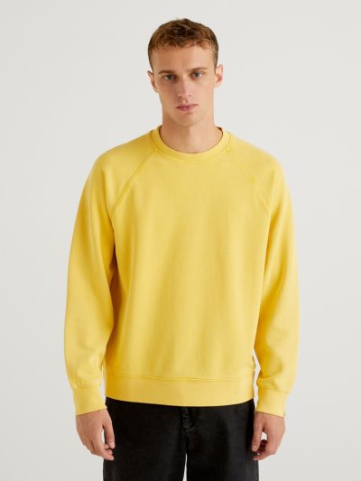 Men's Benetton Lightweight 100% Cotton Sweatshirt Yellow | NZ320497