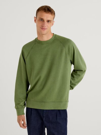 Men's Benetton Lightweight 100% Cotton Sweatshirt Military Green | NZ622925