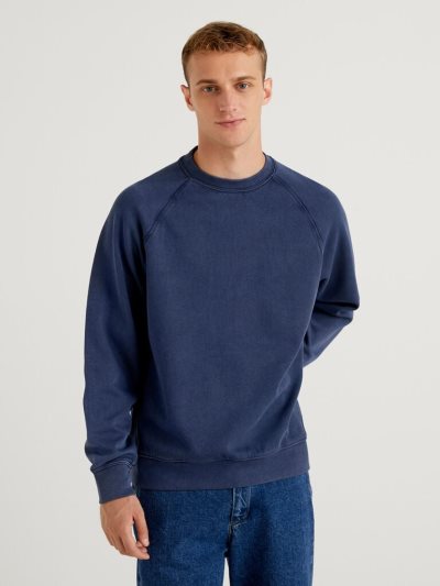 Men's Benetton Lightweight 100% Cotton Sweatshirt Dark Blue | NZ704328