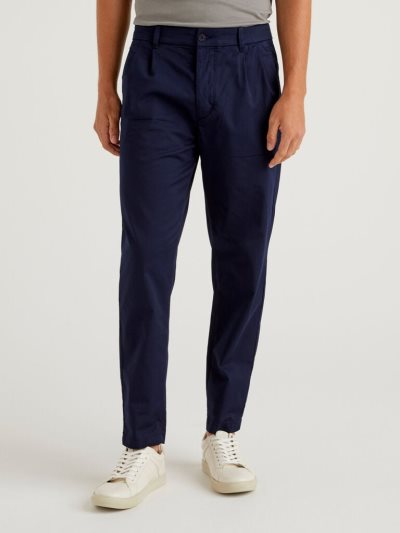 Men's Benetton Lightweight Carrot Fit Chinos Dark Blue | NZ356489