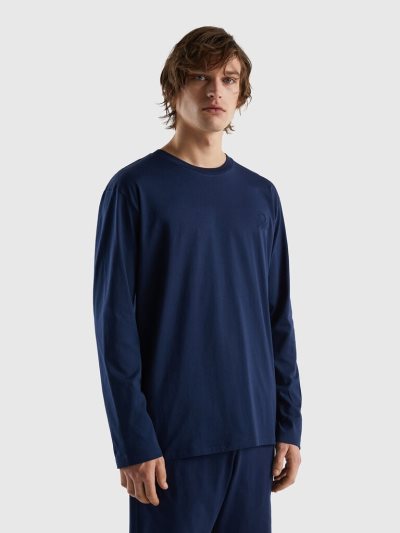 Men's Benetton Lightweight Cotton T Shirts Dark Blue | NZ710871