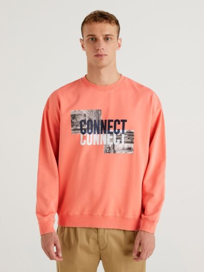 Men's Benetton Lightweight Organic Cotton Sweatshirt Peach | NZ026221