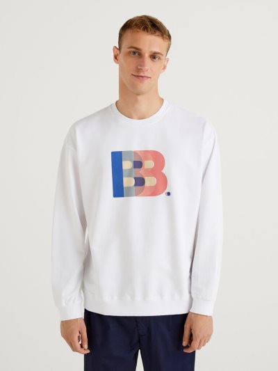 Men's Benetton Lightweight Organic Cotton Sweatshirt Creamy White | NZ065126