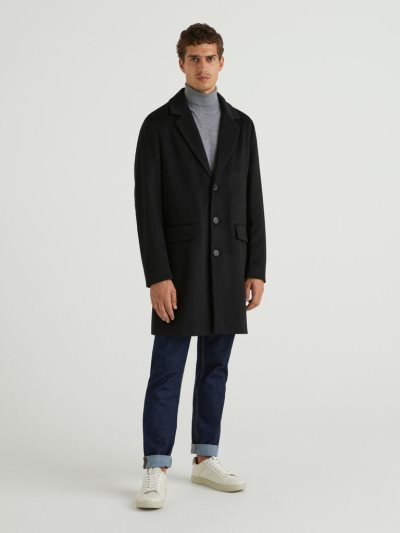 Men's Benetton Lined Wool Blend Coats Black | NZ211256