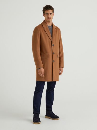 Men's Benetton Lined Wool Blend Coats Brown | NZ173818