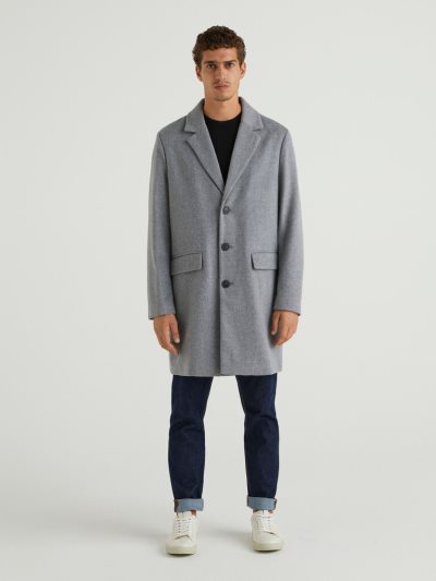 Men's Benetton Lined Wool Blend Coats Dark Grey | NZ634737