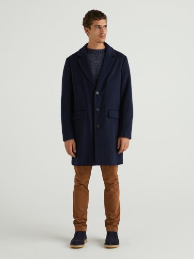 Men's Benetton Lined Wool Blend Coats Dark Blue | NZ985606