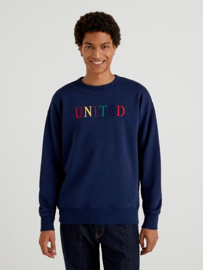 Men's Benetton Logo Embroidery Sweatshirt Blue | NZ686070