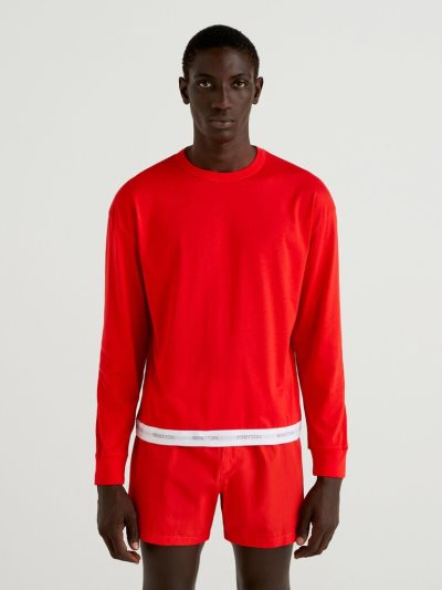 Men's Benetton Logoed Elastic Sweatshirt Red | NZ167452