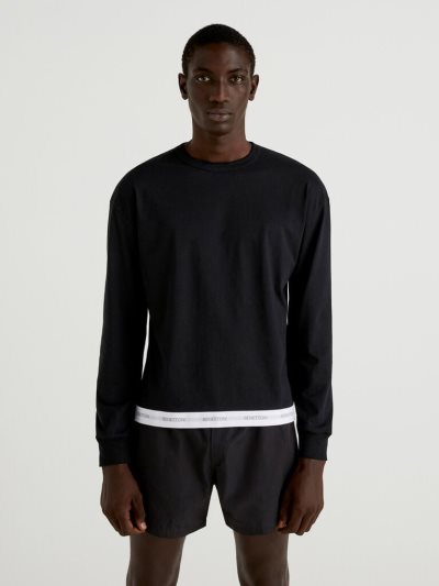 Men's Benetton Logoed Elastic Sweatshirt Black | NZ423873