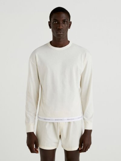 Men's Benetton Logoed Elastic Sweatshirt Cream White | NZ596155