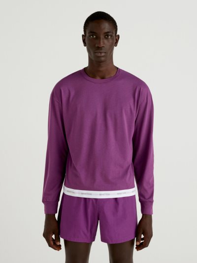 Men's Benetton Logoed Elastic Sweatshirt Purple | NZ703550